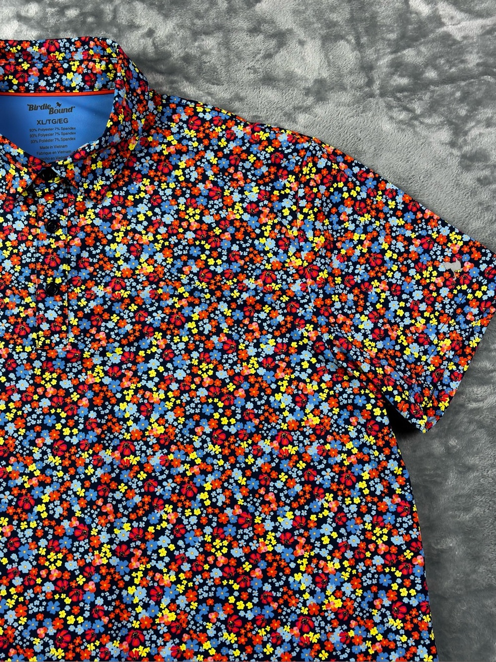 Birdie Bound Floral Polo Mens Size XL Golf Performance Shirt Stretch Athleisure